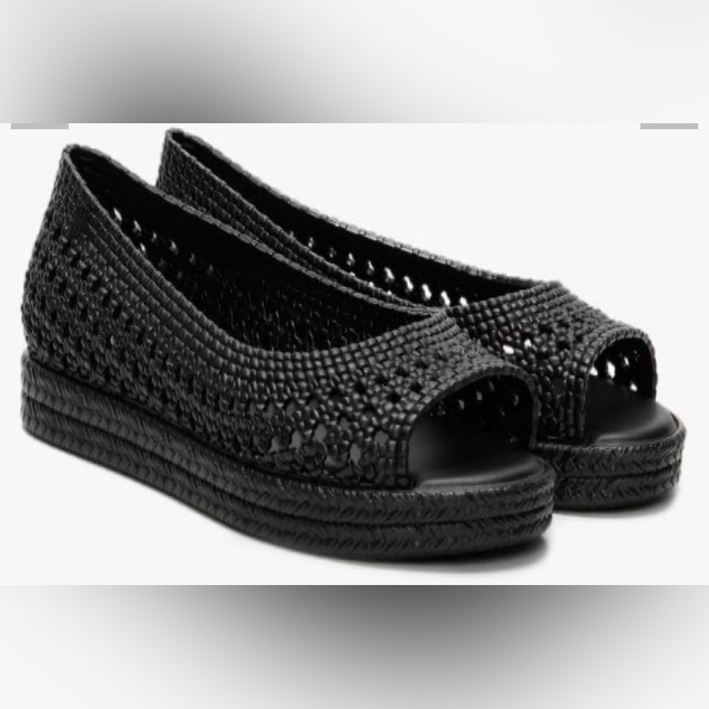 MELISSA x Jason Wu Camilla Black Woven Peep Toe Jelly Flats Shoes Size 7